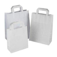 Pack of 250 Kraft Paper Bags with Flat Handles  Brown & White Colors Sizes : Small, Medium, Large, XL