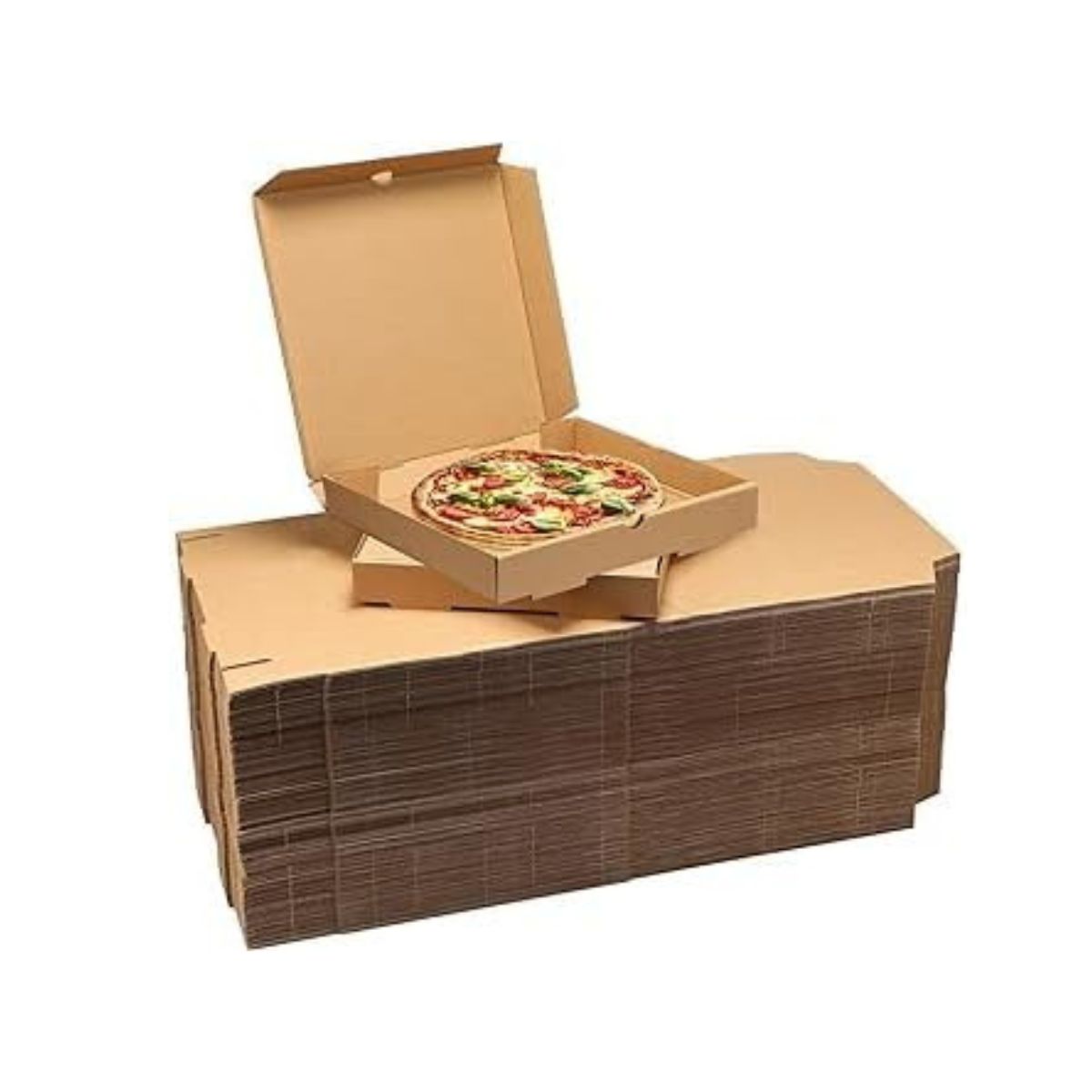 Pack of 100 Pizza Boxes – 9" & 12" Flat Cardboard Pizza Boxes (Plain Kraft)