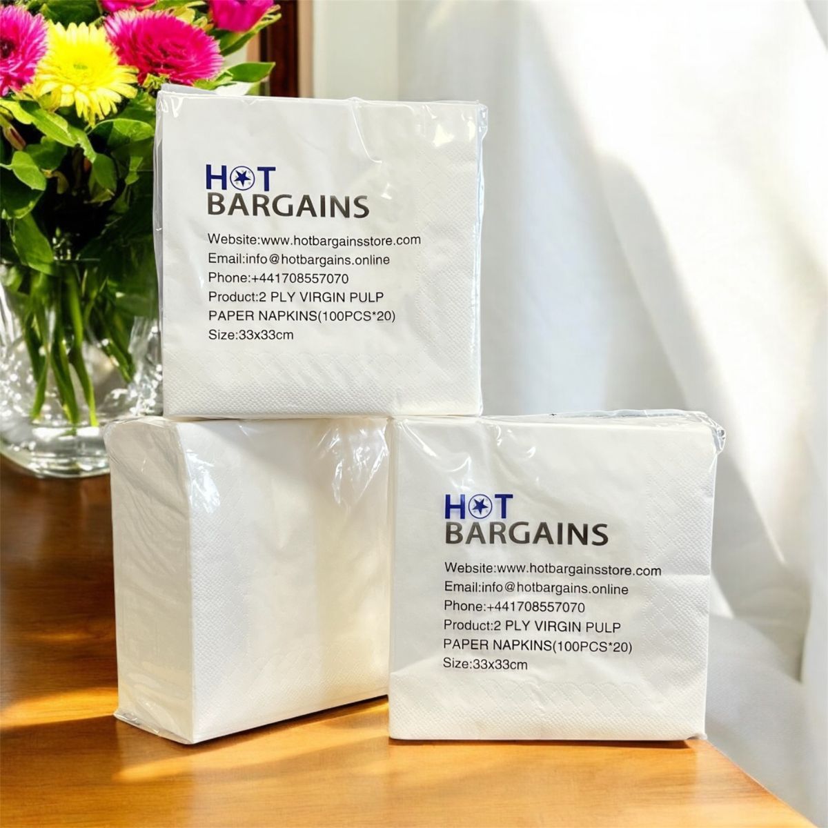 Pack of 2000 - 2-Ply White Paper Napkins Size: 33 x 33cm.