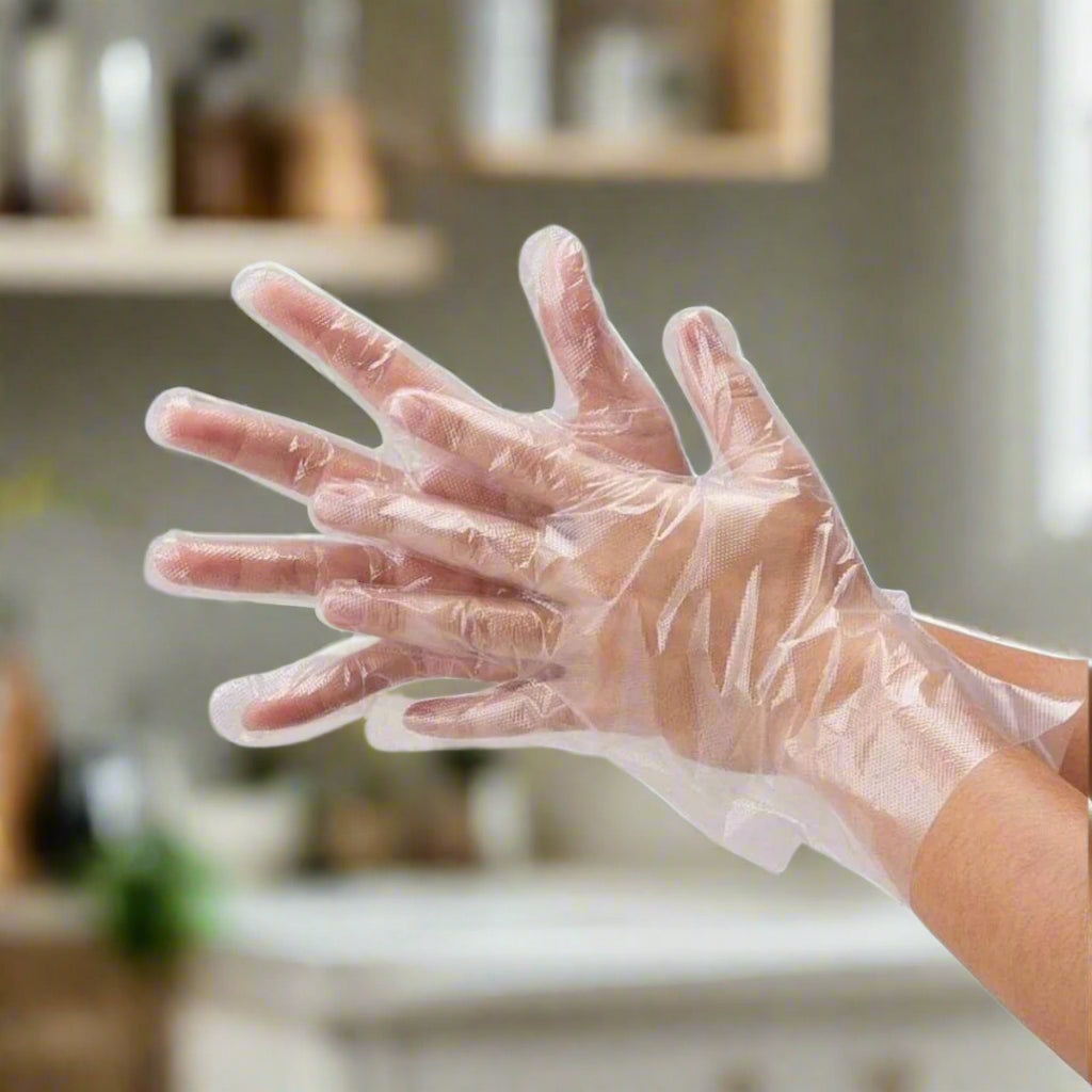 Disposable PE Gloves – Transparent Plastic, Waterproof, One Size Fits All