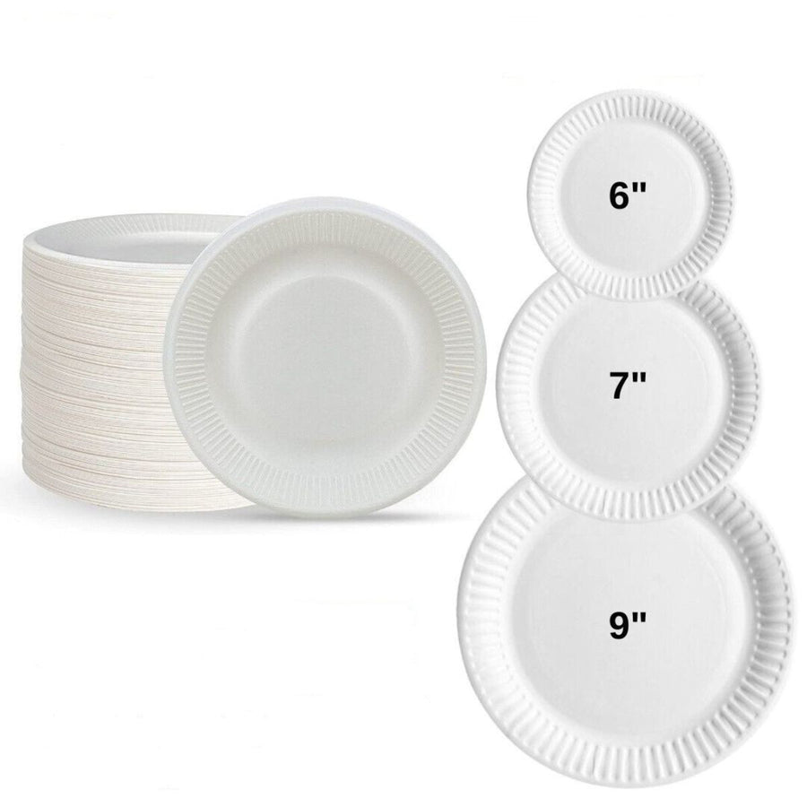 Pack of 1000 White Disposable Paper Plates Sizes: 6” / 7” / 9”.