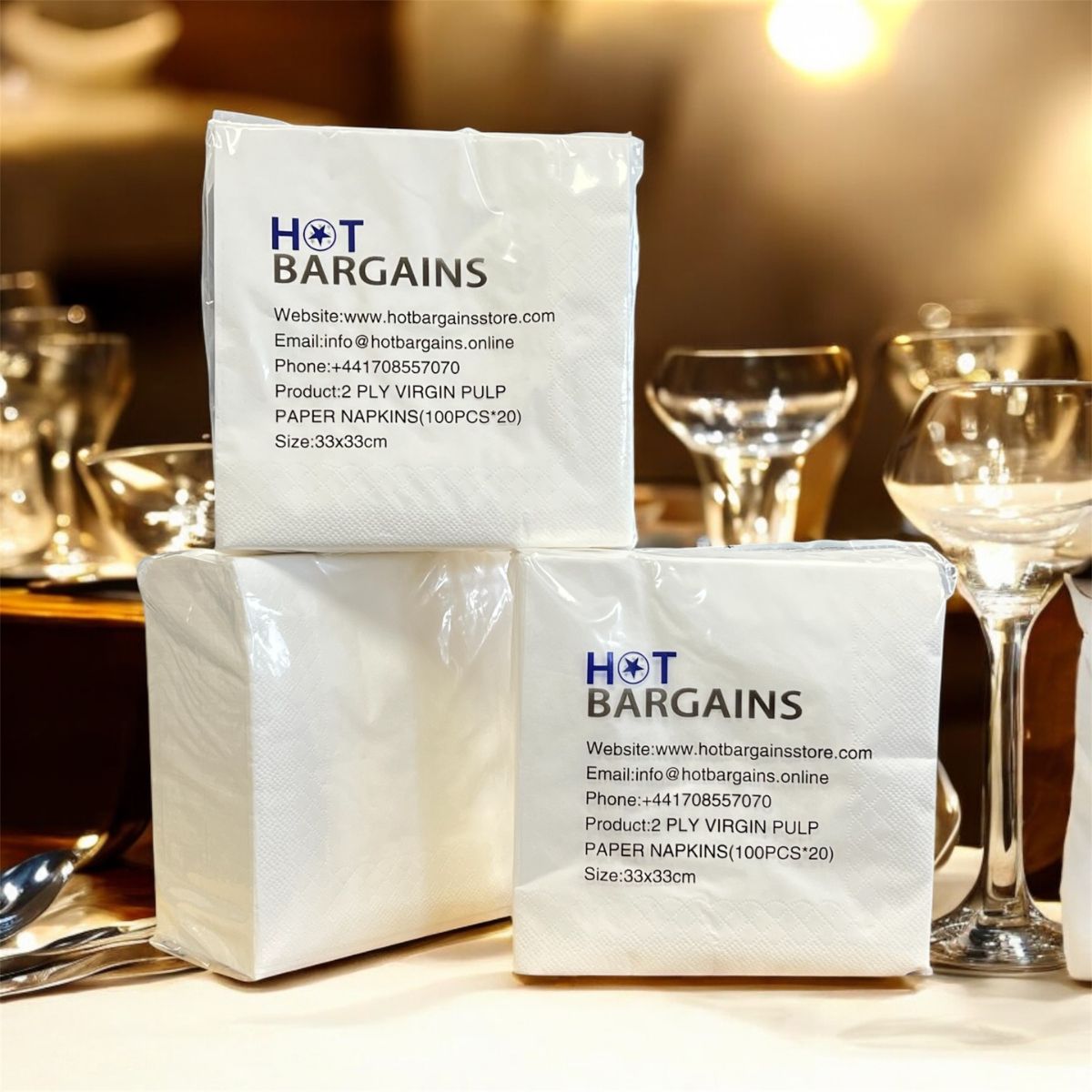 Pack of 2000 - 2-Ply White Paper Napkins Size: 33 x 33cm.