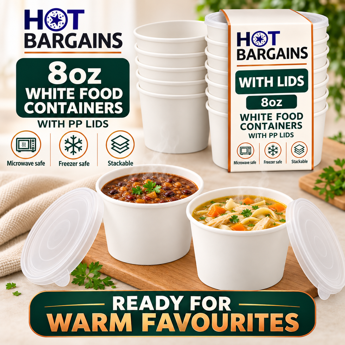 Hot Bargains — 250 x 8oz White Soup Cups + PP Lids — photo 3