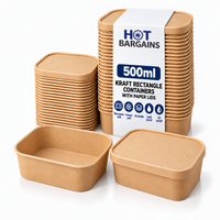 Hot Bargains — 150 x 500ml Kraft Rectangular Container + Paper Lids