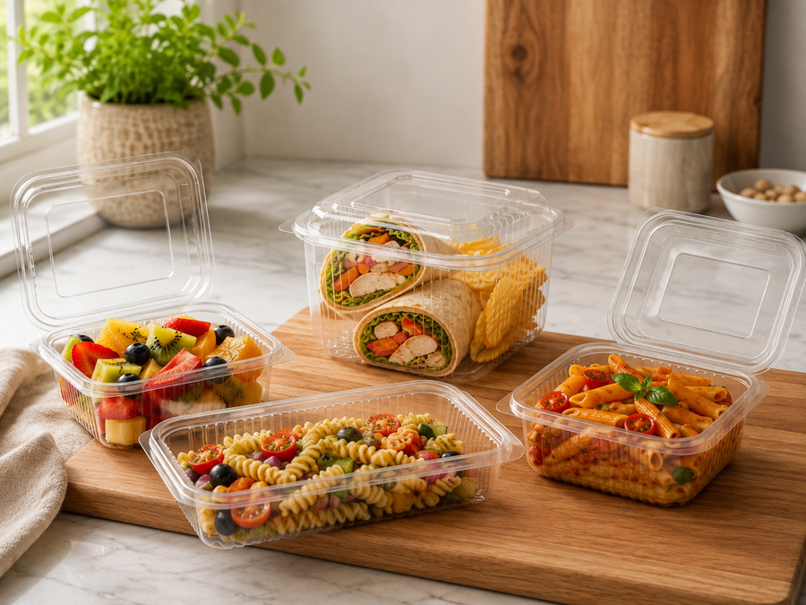 Food Containers with Clear and Reusable Hinged Lid | Takeaway Containers, Re-usable, Freezer Safe, Stackable for Brownies, Cake Slices & Dessert Portions