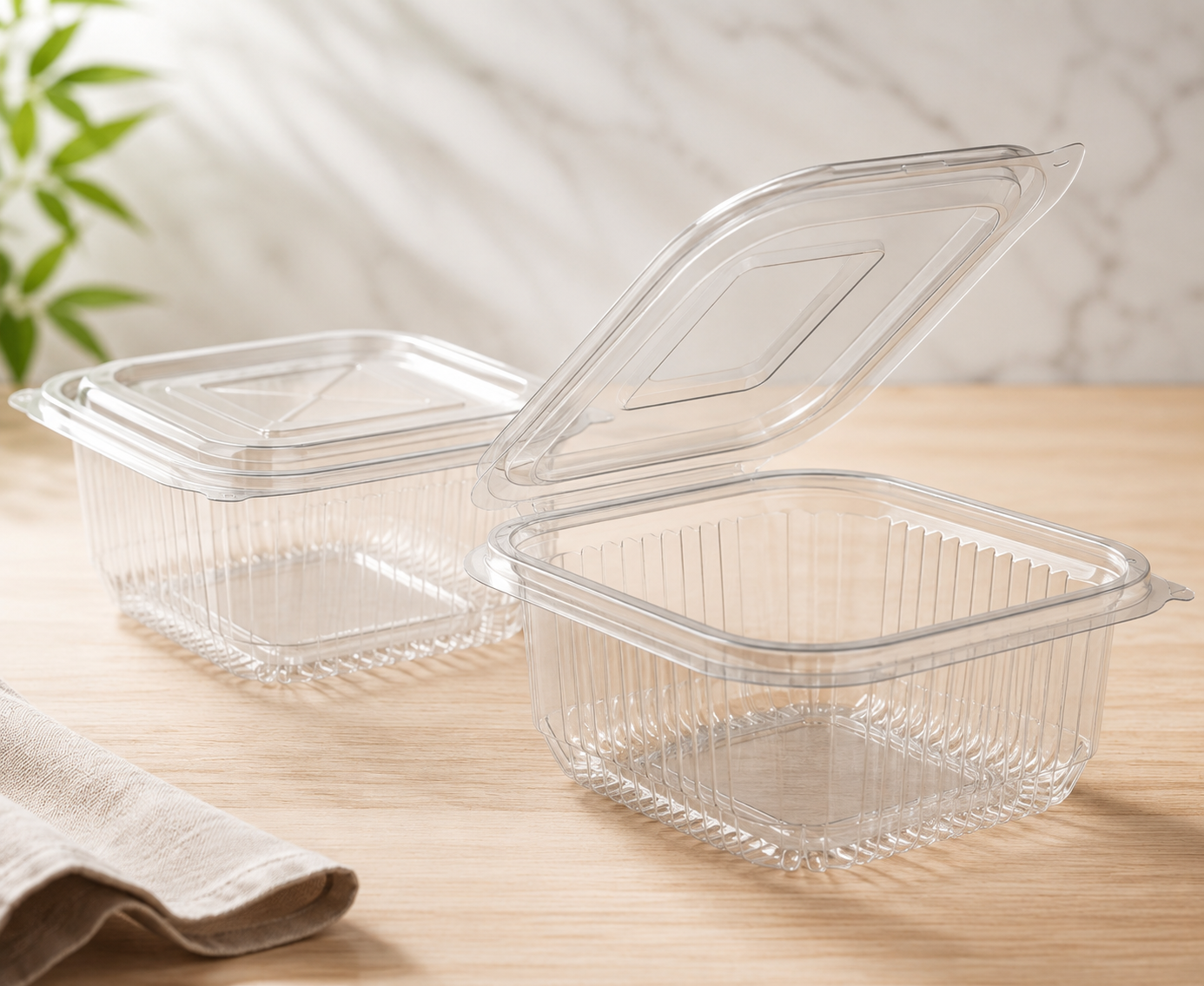 Food Containers with Clear and Reusable Hinged Lid | Takeaway Containers, Re-usable, Freezer Safe, Stackable for Brownies, Cake Slices & Dessert Portions