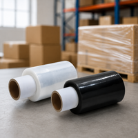 Pack of 20 Mini Clear and Black Stretch Wrap Roll 100mm x 300m x 18 Micron – Strong Pallet Shrink Wrap for Moving, Storage, Shipping, Bundling & Small Item Wrapping
