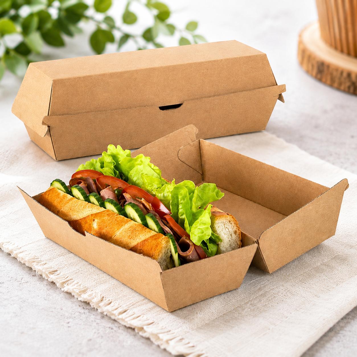 Pack of 200 Takeaway Hot dog Boxes with Closable Lid (21 x 7 x 7.5cm Size) Plastic Free Disposable Food Box Fully Compostable and Recyclable
