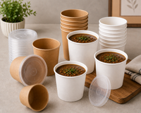 Pack of 250 Brown Kraft Soup Containers with PP Lids Size 8oz/ 12oz and 16oz