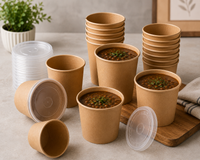 Pack of 250 Brown Kraft Soup Containers with PP Lids Size 8oz/ 12oz and 16oz