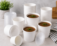 Pack of 250 Brown Kraft Soup Containers with PP Lids Size 8oz/ 12oz and 16oz