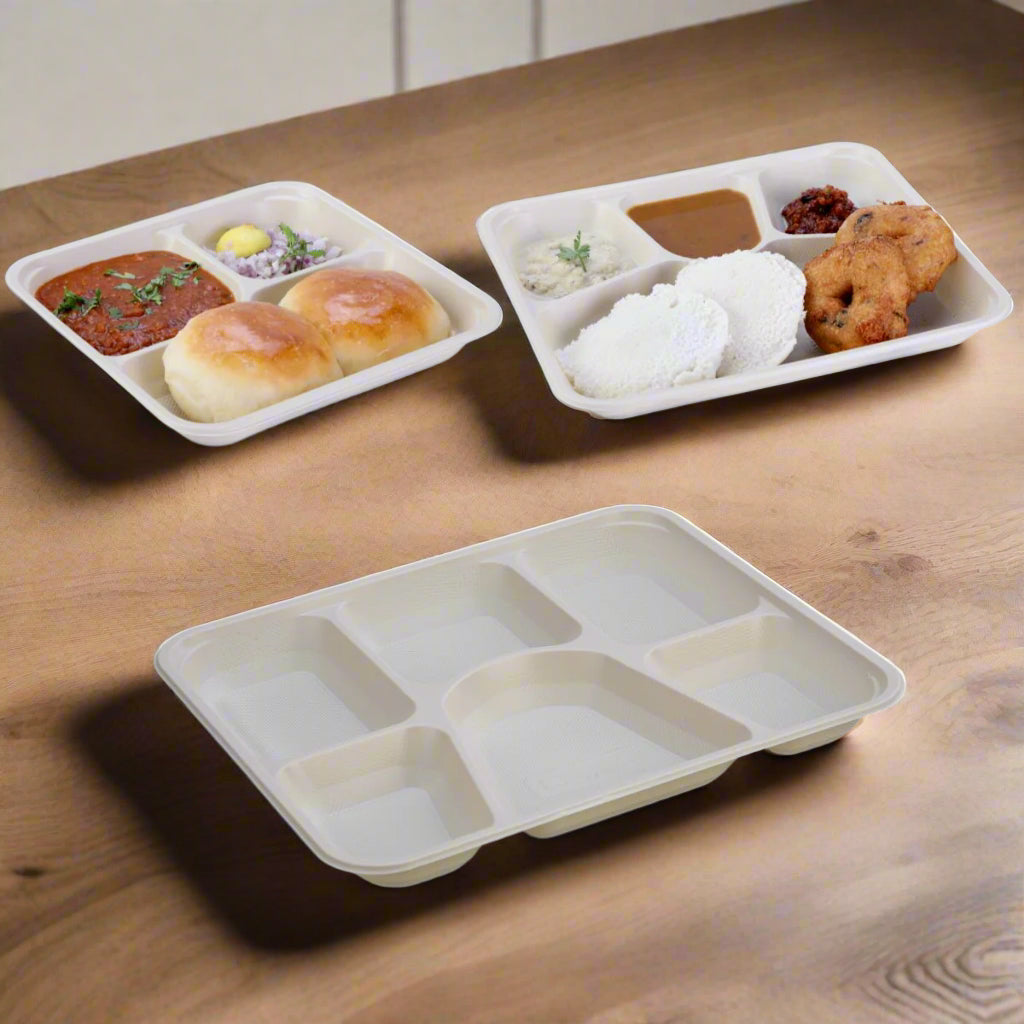 Pack of 200 Corn-Starch Disposable Food Plates Biodegradable BPA-Free Microwave Safe, 3/4/6 Compartments