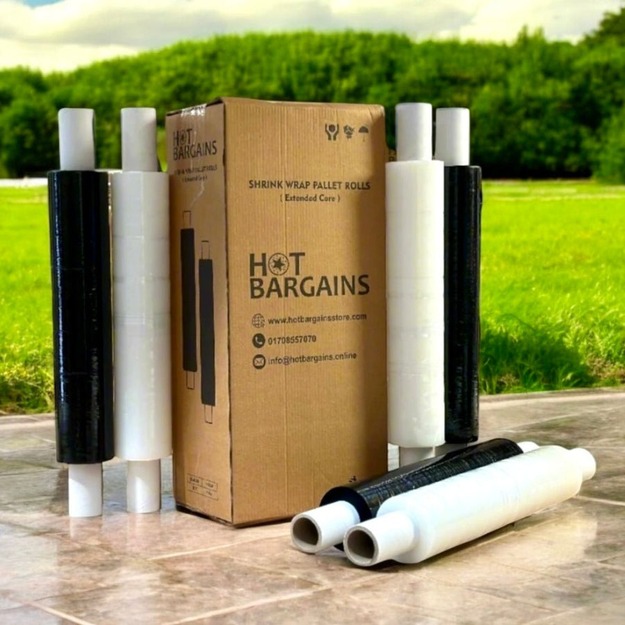 Pack of 20 Extended core Pallet Wrap Heavy Duty Stretch Shrink Wrap Clear & Black Colour.