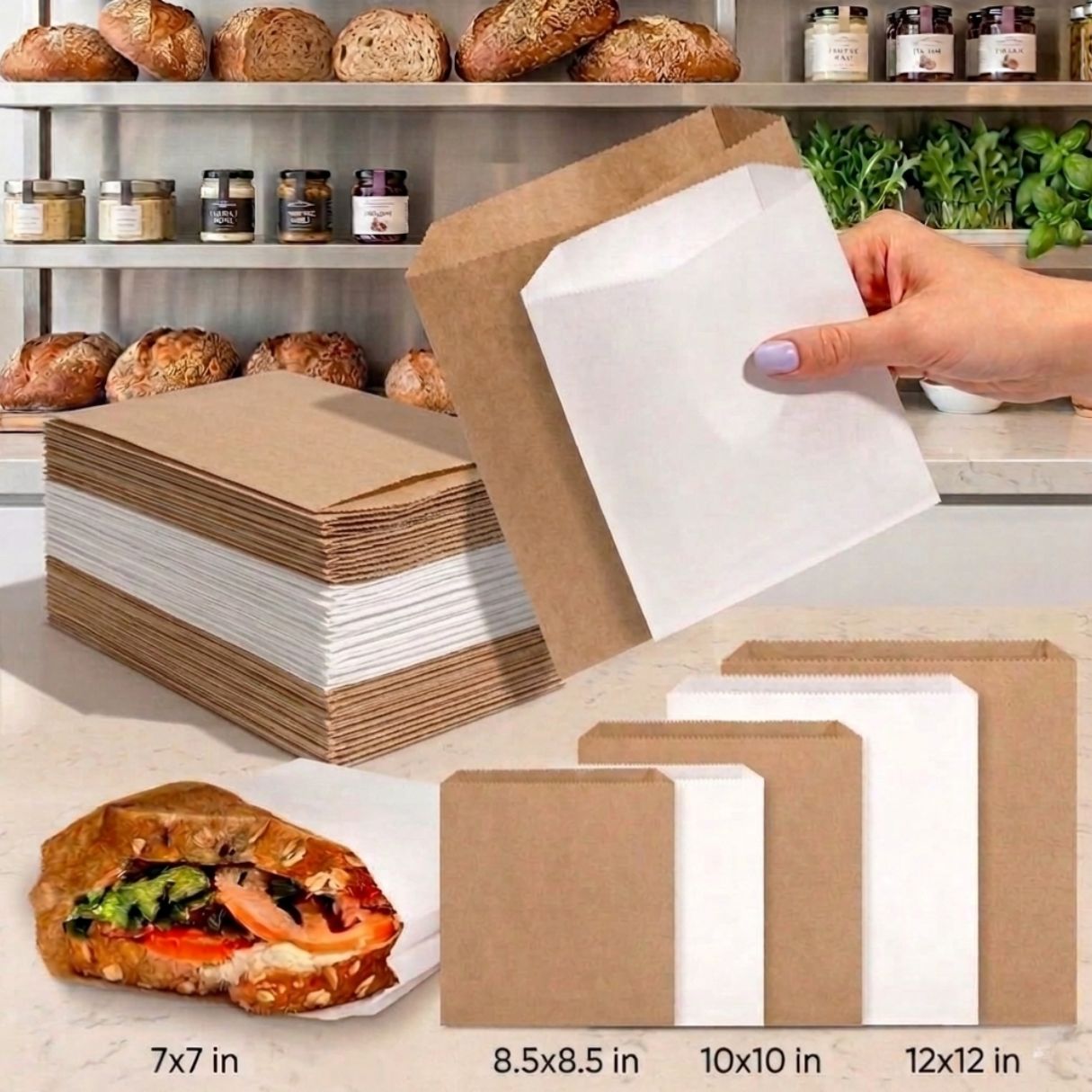 Greaseproof Paper Food Bags – White or Brown 100% Grease Resistant for Sandwiches, Bakery & Takeaway Foods