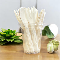 White Biodegradable Bagasse Cutlery Set – Spoons, Knives & Forks for Catering