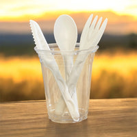 White Biodegradable Bagasse Cutlery Set – Spoons, Knives & Forks for Catering