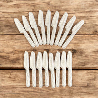 White Biodegradable Bagasse Cutlery Set – Spoons, Knives & Forks for Catering