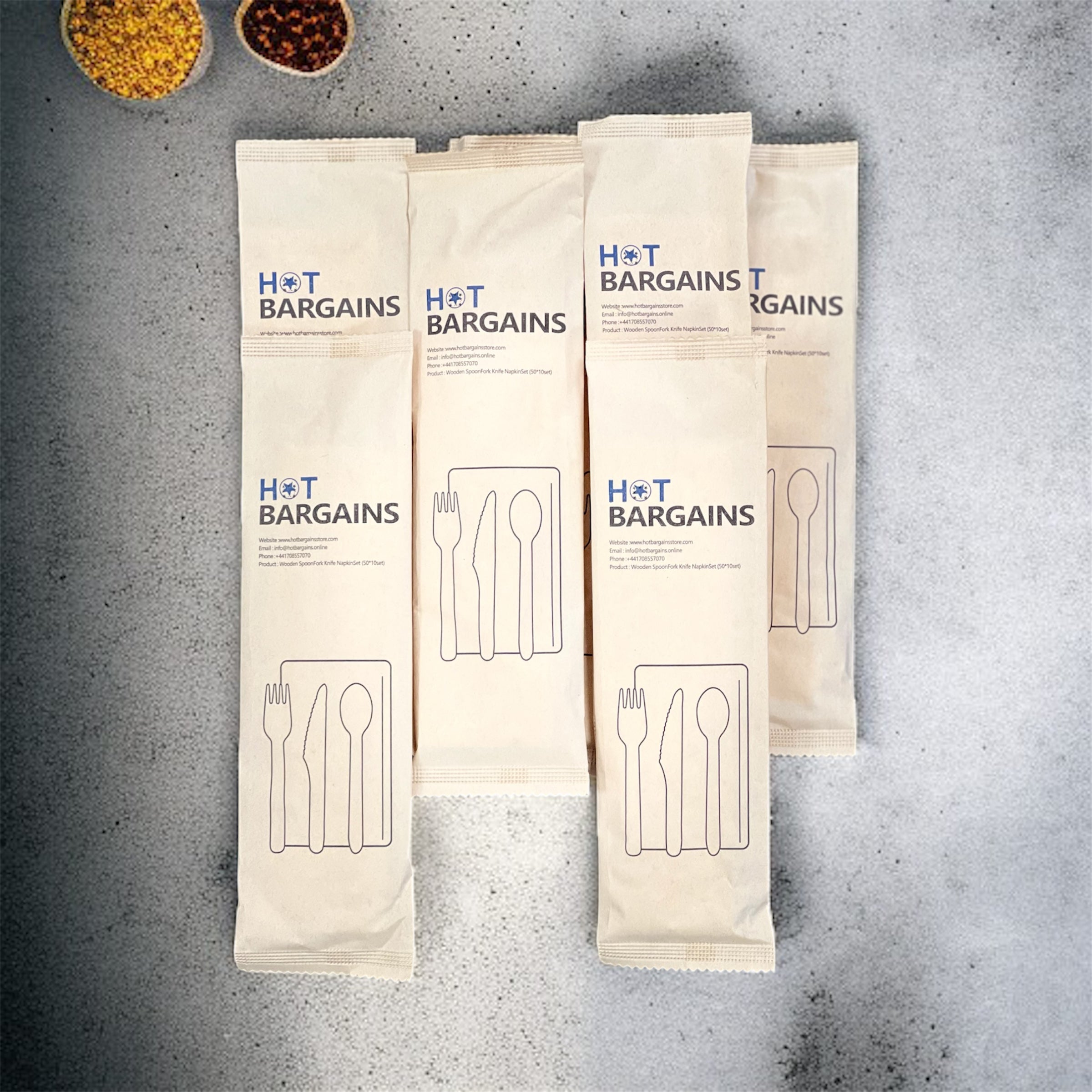 Pack of 500 Wooden Cutlery Sets – Fork, Spoon, Knife & 2-Ply Napkin