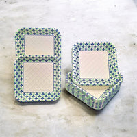 Disposable Blue-Green Diamond Printed Paper Trays & Bowls