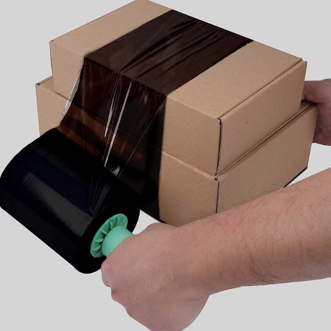 Pack of 20 Mini Clear and Black Stretch Wrap Roll 100mm x 300m x 18 Micron – Strong Pallet Shrink Wrap for Moving, Storage, Shipping, Bundling & Small Item Wrapping