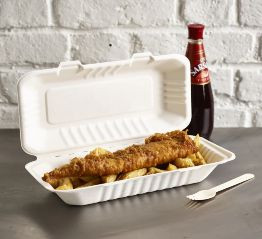 Pack of 250 Bagasse Large Single Compartment Food Box 324 x 155 x 60mm (13"X 6") Size Disposable Lunch Boxes Ideal for Takeaway Food