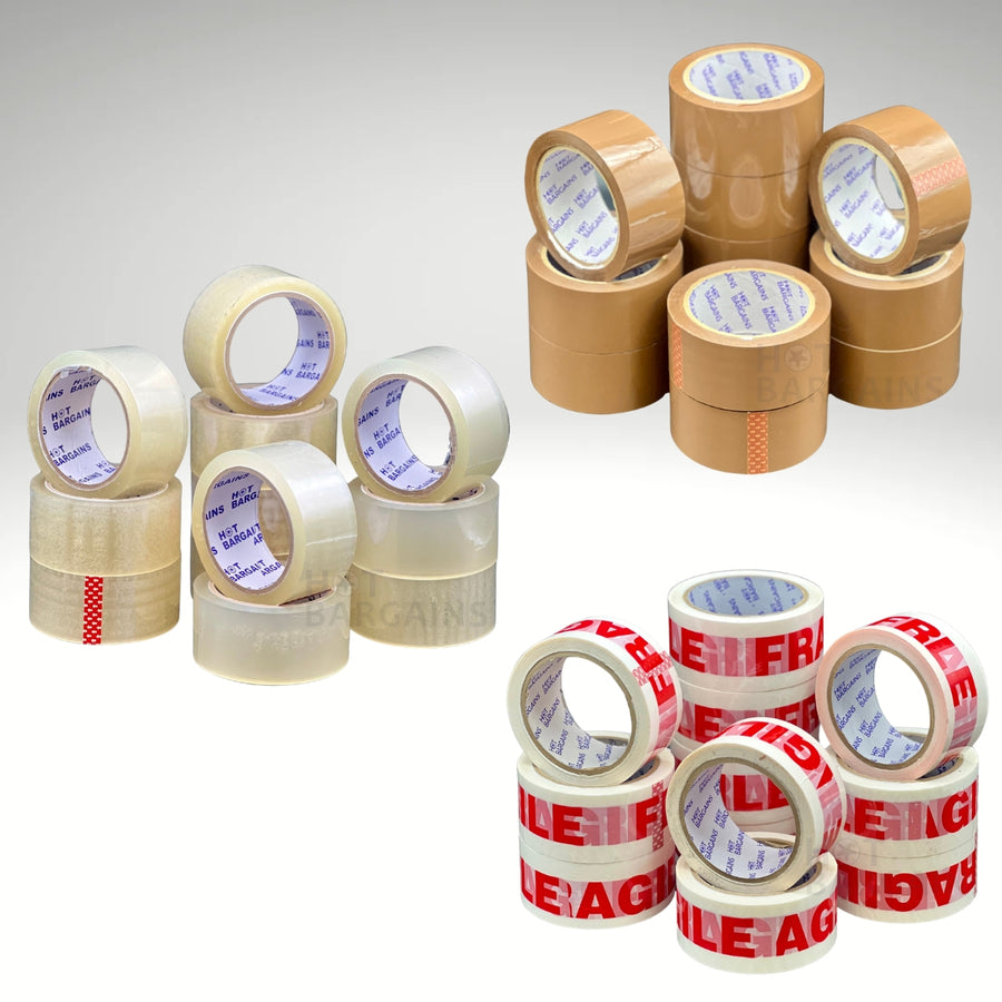 Adhesive Strong Packing Sellotape Tape - Clear | Brown | Fragile Size 48mm X 66M Pack of 36 / 72
