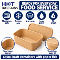 Hot Bargains — 150 x 650ml Kraft Rectangular Container + Paper Lids — photo 3