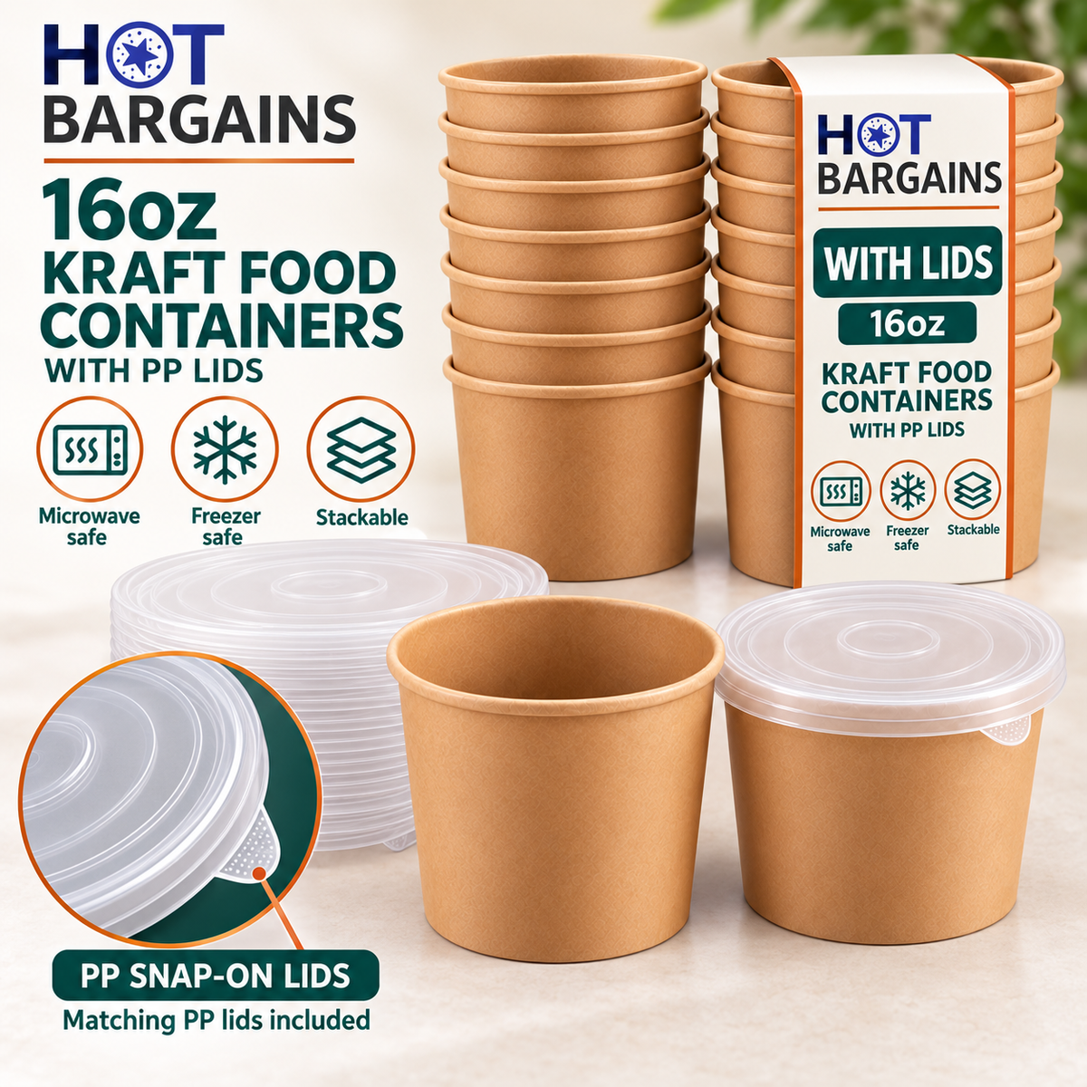 Hot Bargains — 250 x 16oz Brown Soup Cups + PP Lids — photo 2