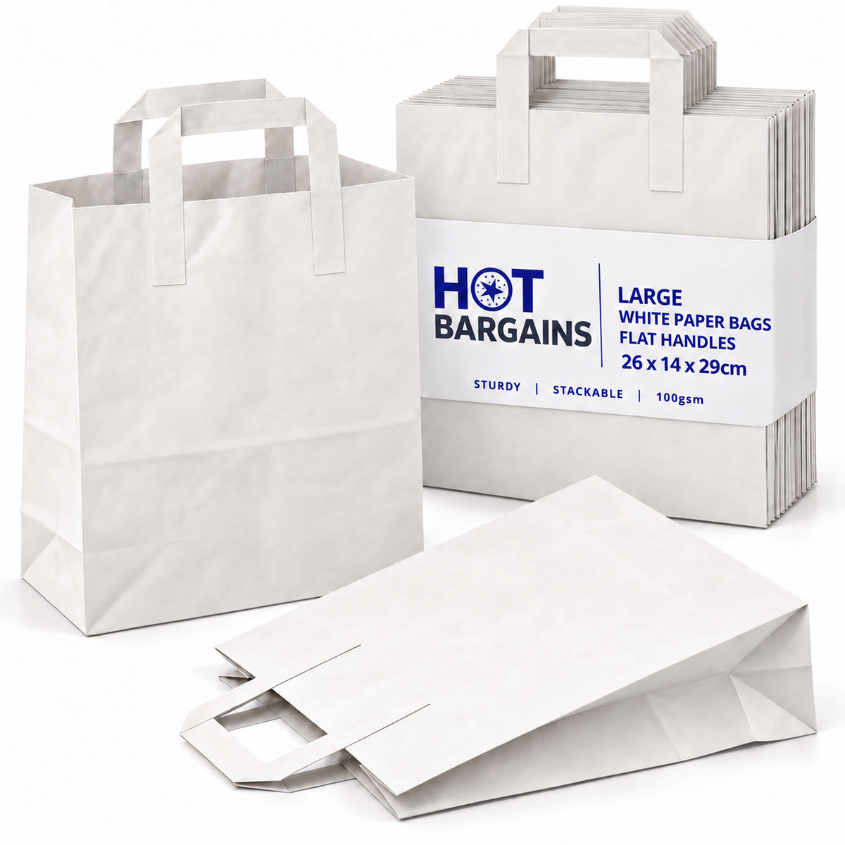Hot Bargains — 250 X White Flat Handle Paper Bag - Large