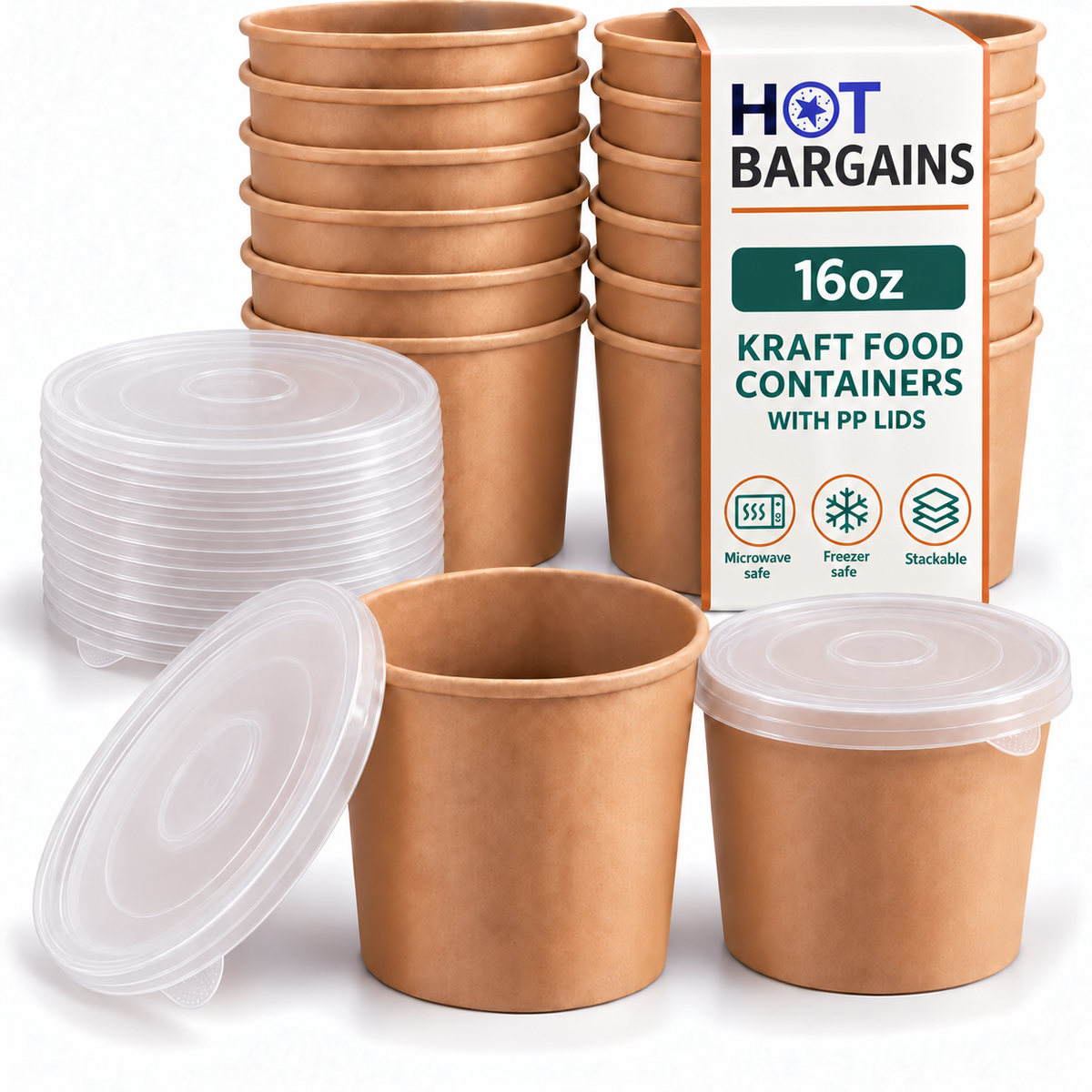 Hot Bargains — 250 x 16oz Brown Soup Cups + PP Lids