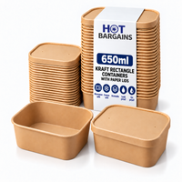 Hot Bargains — 150 x 650ml Kraft Rectangular Container + Paper Lids