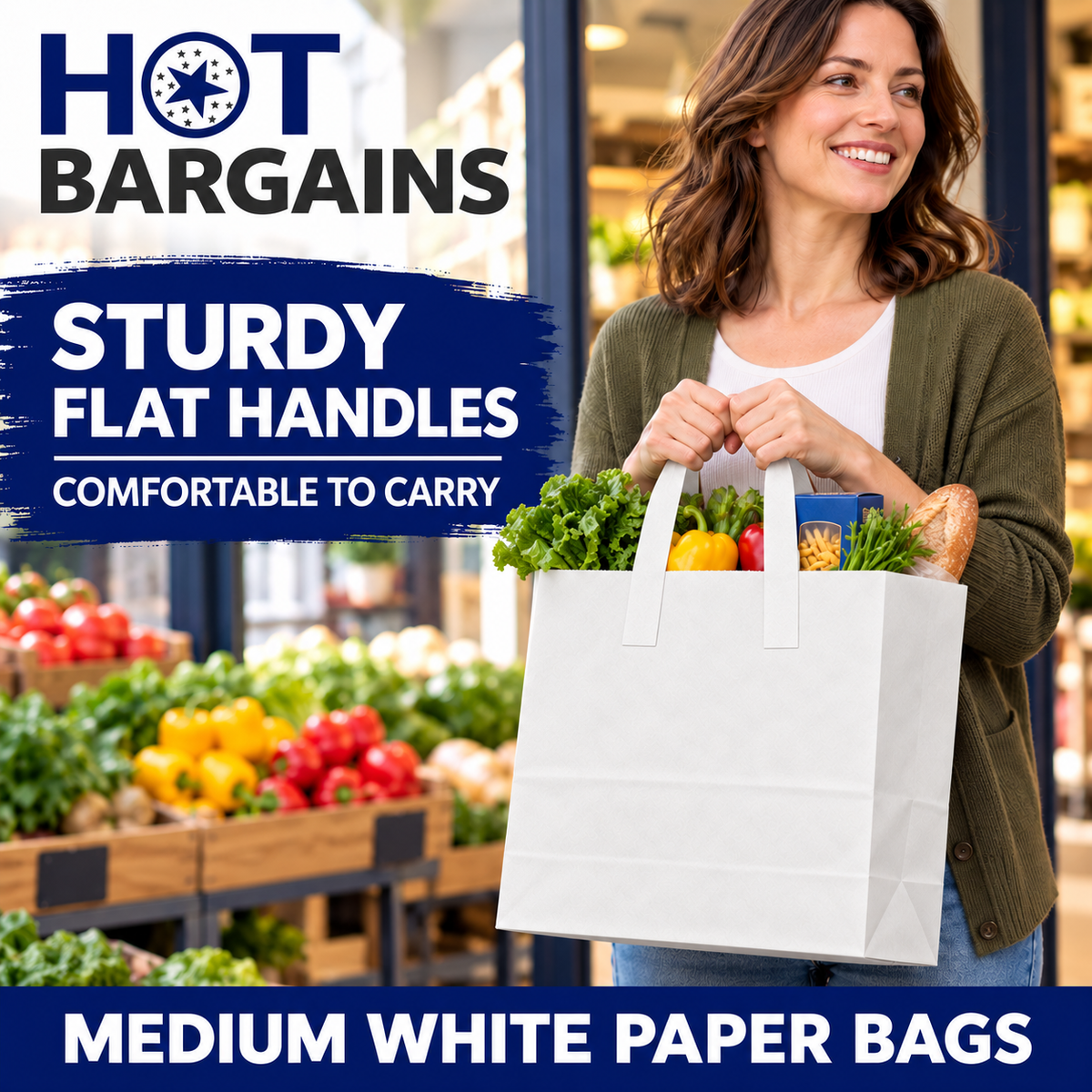 Hot Bargains — 250 X White Flat Handle Paper Bag - Medium — photo 3