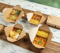 200 Pack of 2-Compartment Kraft Takeaway Food Boxes Leak-Proof Cardboard Snack Containers Biodegradable Disposable Food Containers 600ml / 900ml / 1200ml