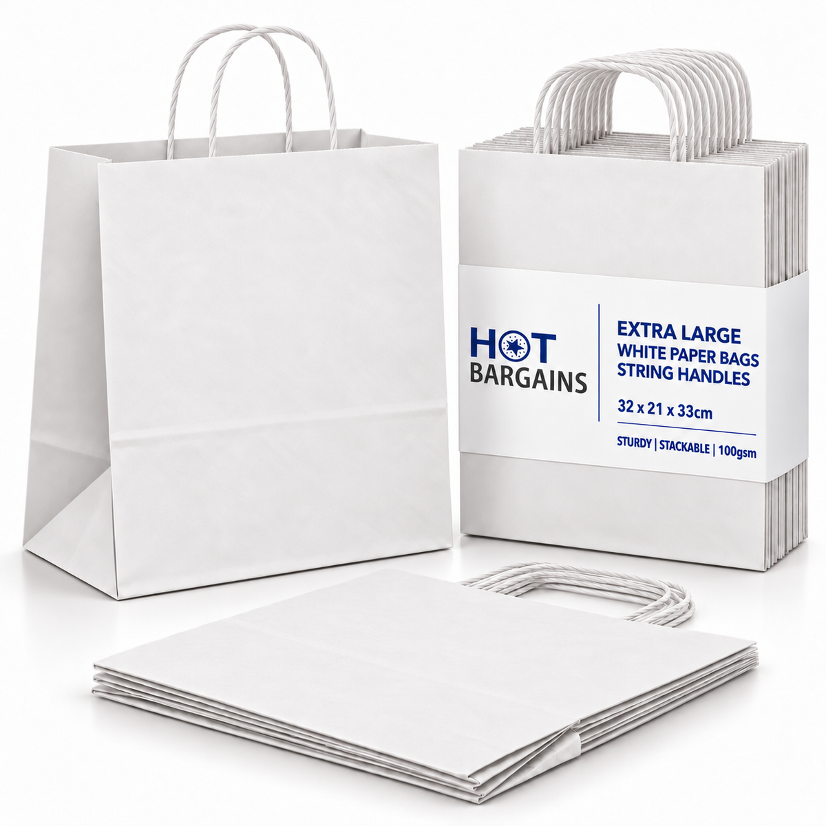 Hot Bargains — 250 X White Twisted Paper Bag - XL