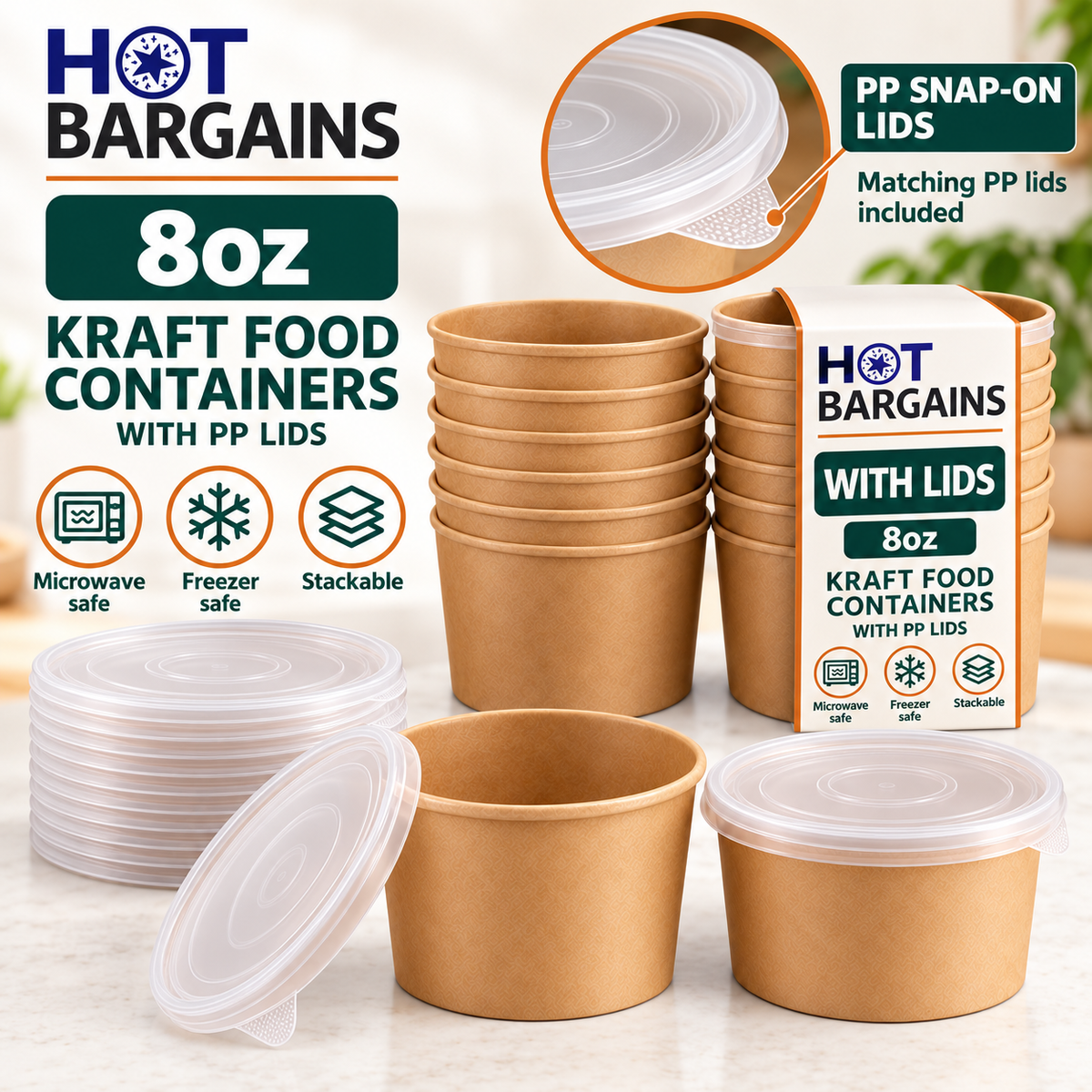 Hot Bargains — 250 x 8oz Brown Soup Cups + PP Lids — photo 2