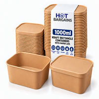 Hot Bargains — 150 x 1000ml Kraft Rectangular Container + Paper Lids