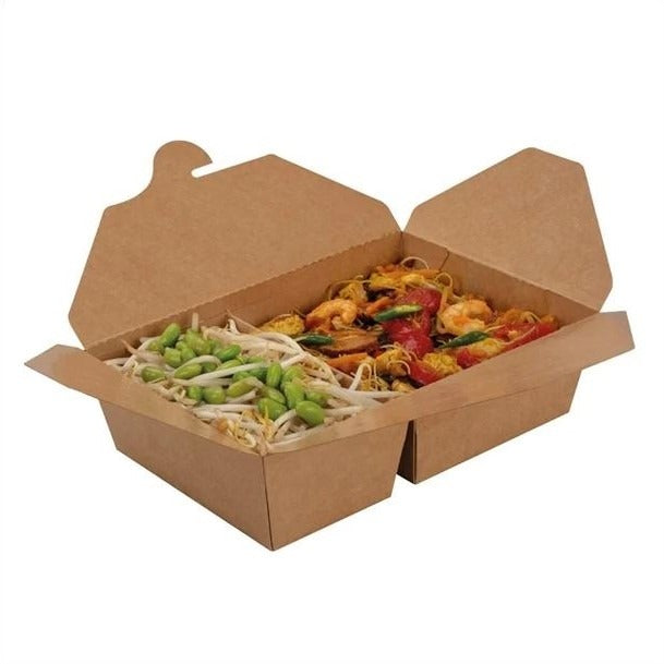 200 Pack of 2-Compartment Kraft Takeaway Food Boxes Leak-Proof Cardboard Snack Containers Biodegradable Disposable Food Containers 600ml / 900ml / 1200ml