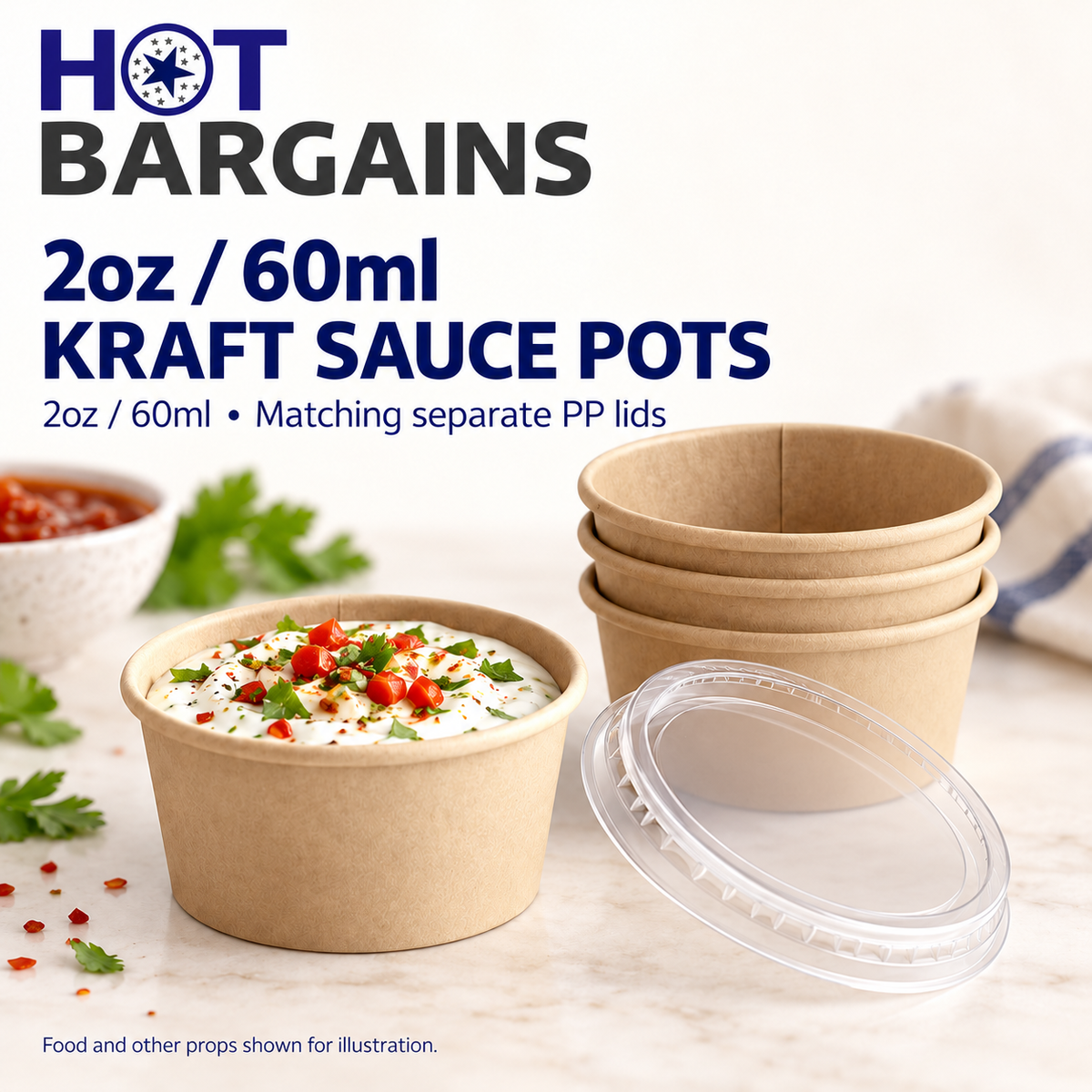 Hot Bargains — 1000 x 2oz Kraft Paper Sauce Pots + Lids — photo 2