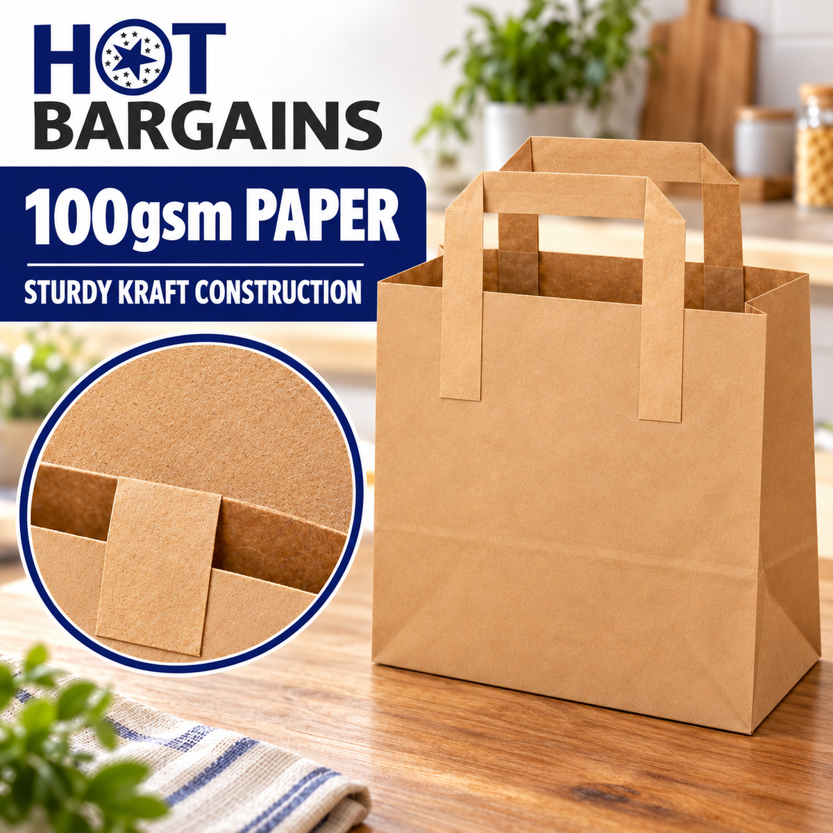 Hot Bargains — 250 X Brown Flat Handle Paper Bag - Medium — photo 5