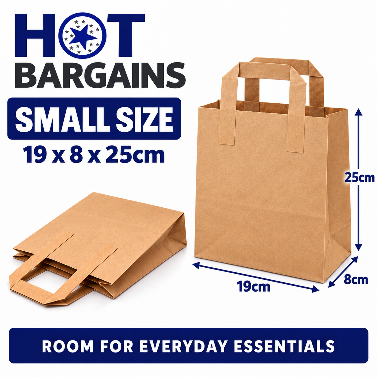 Hot Bargains — 250 X Brown Flat Handle Paper Bag - Small — photo 2