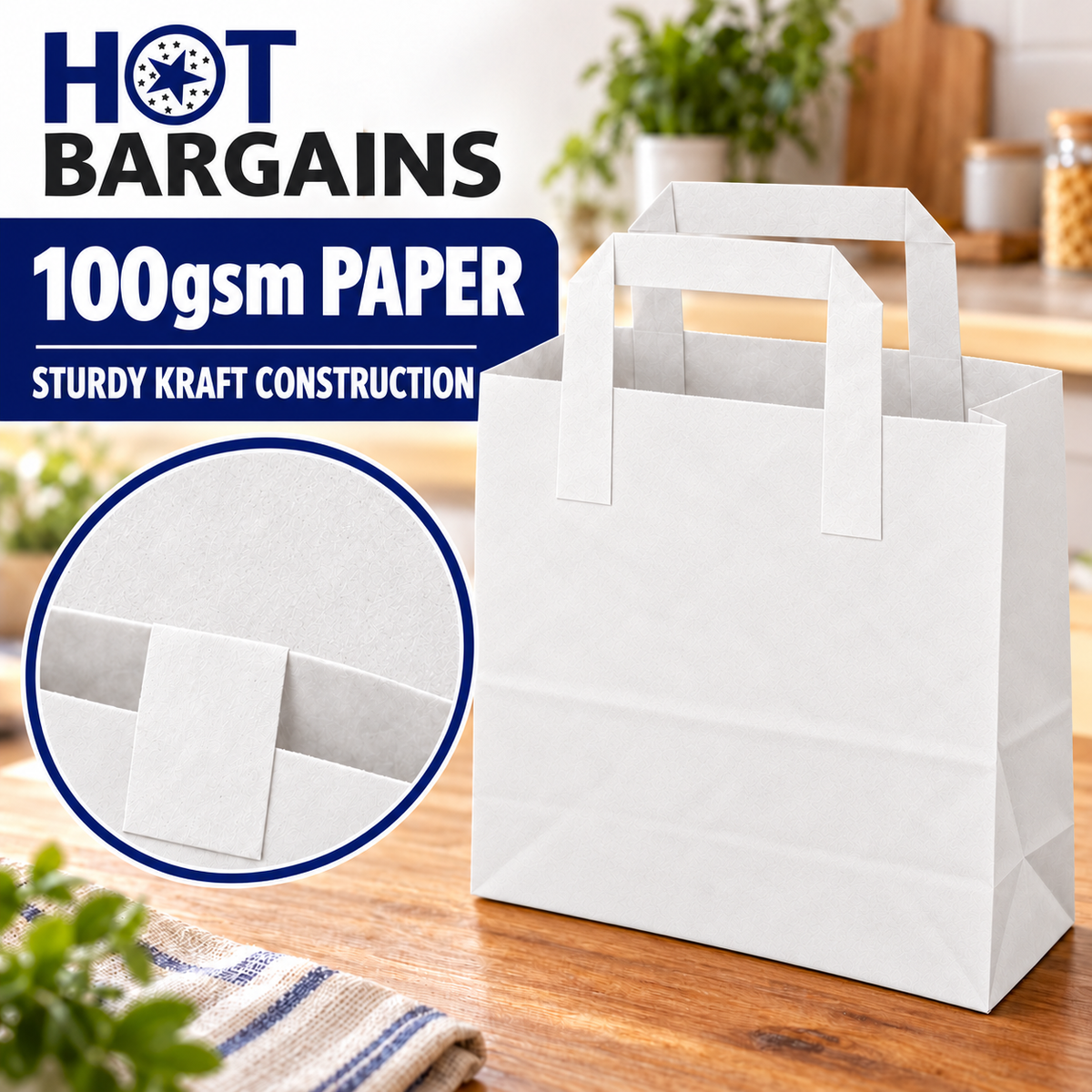 Hot Bargains — 250 X White Flat Handle Paper Bag - Medium — photo 5