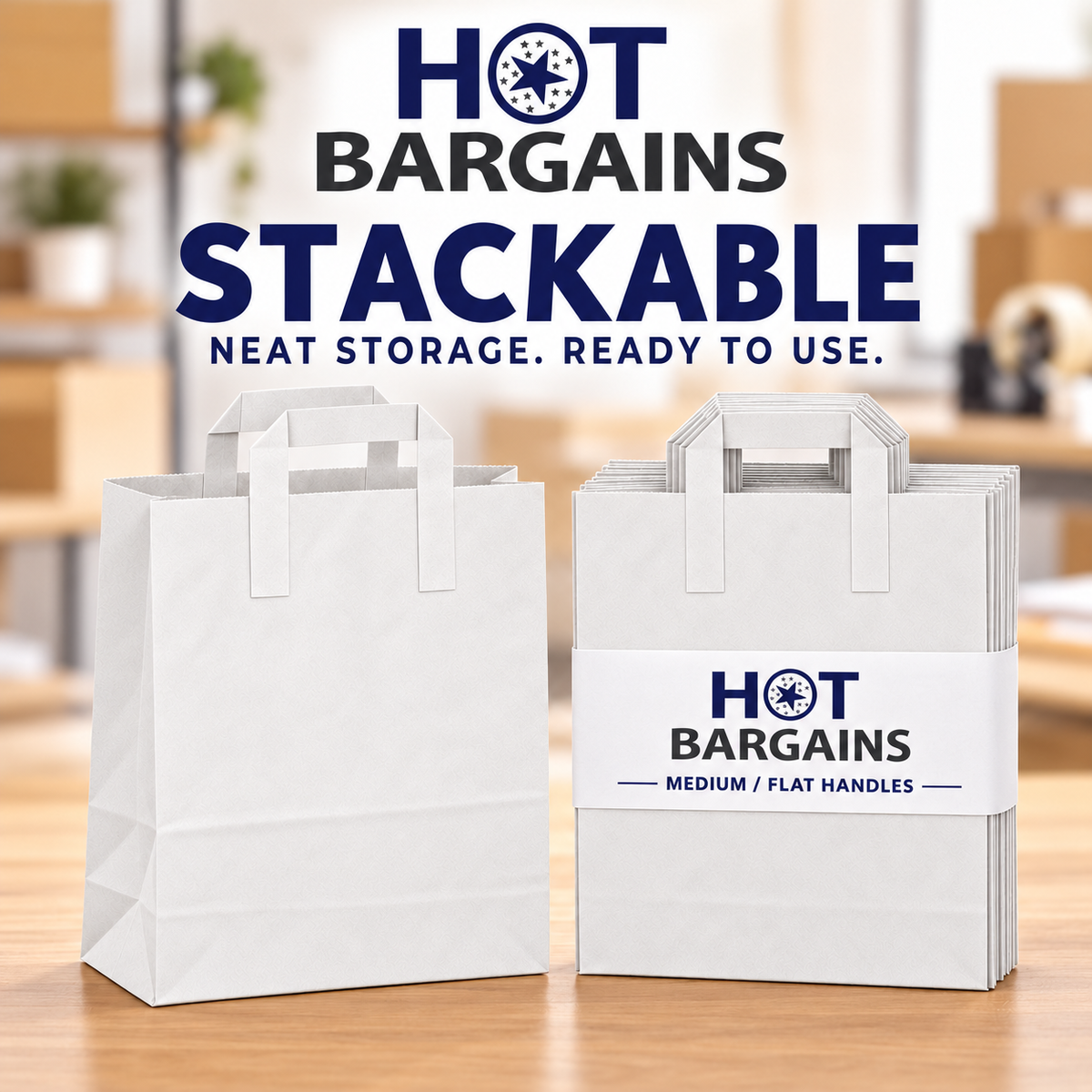 Hot Bargains — 250 X White Flat Handle Paper Bag - Medium — photo 4