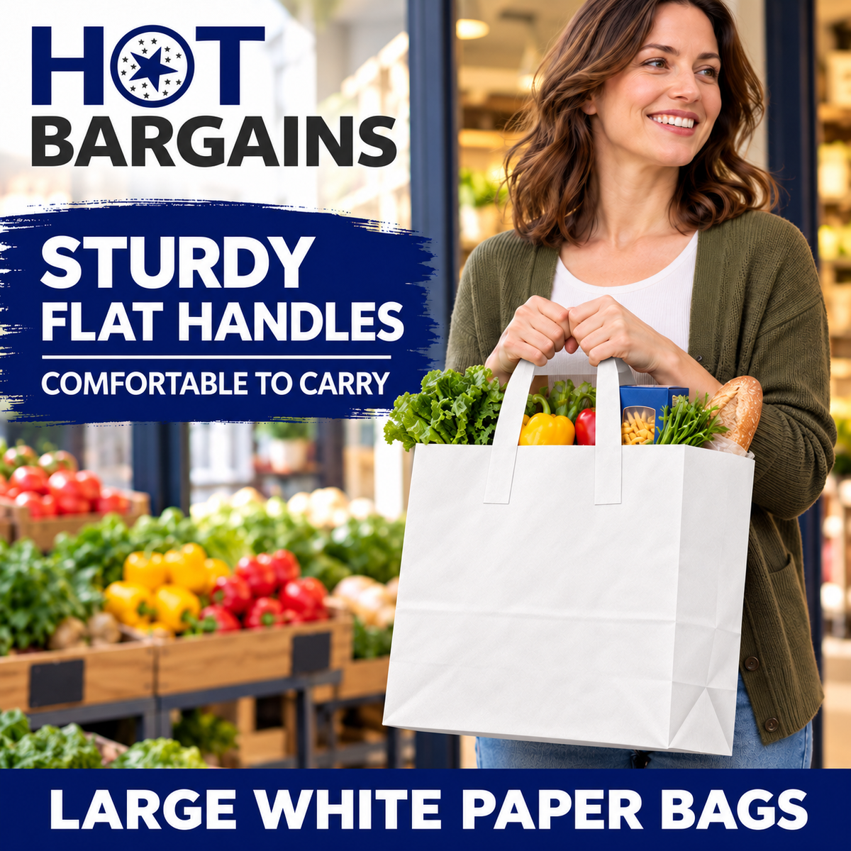 Hot Bargains — 250 X White Flat Handle Paper Bag - Large — photo 3