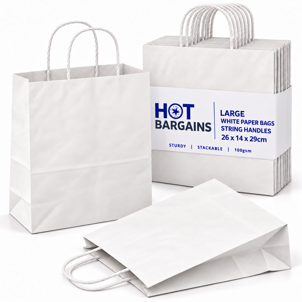 Hot Bargains — 250 X White Twisted Paper Bag - Large