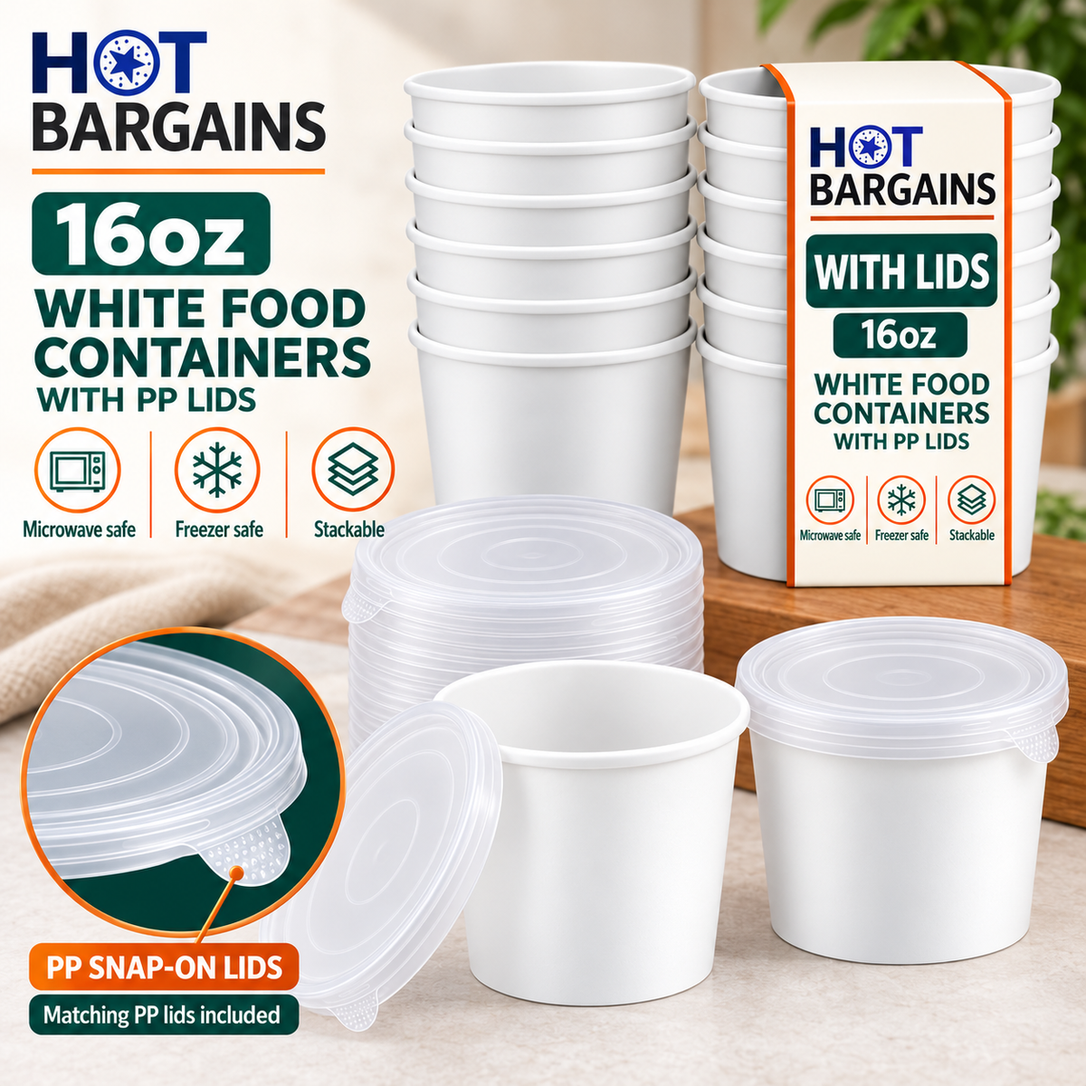 Hot Bargains — 250 x 16oz White Soup Cups + PP Lids — photo 2