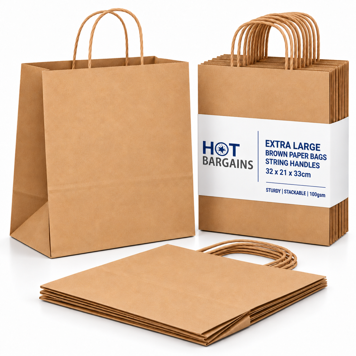 Hot Bargains — 250 X Brown Twisted Paper Bag - XL