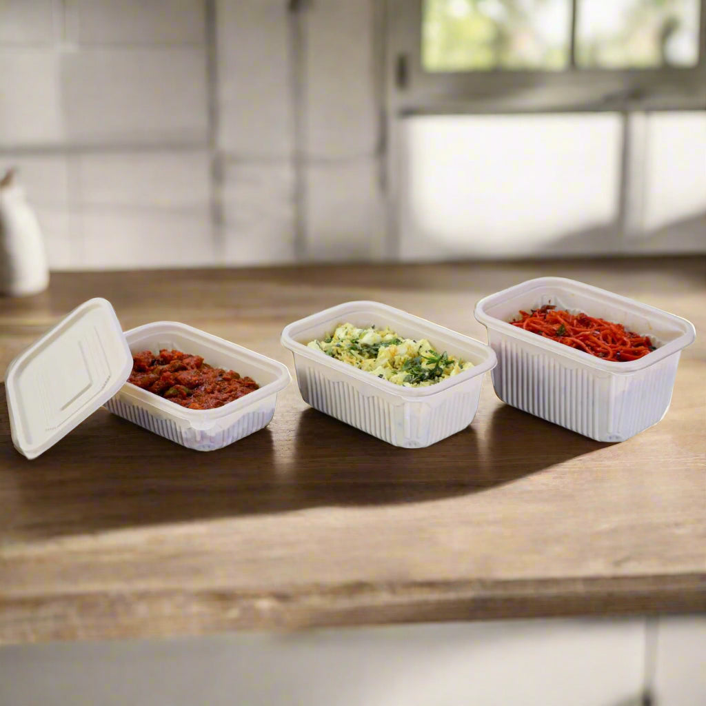 Pack of 200 Corn-Starch Rectangle Food Containers with Lids | BPA-Free, Biodegradable, Microwave & Freezer Safe