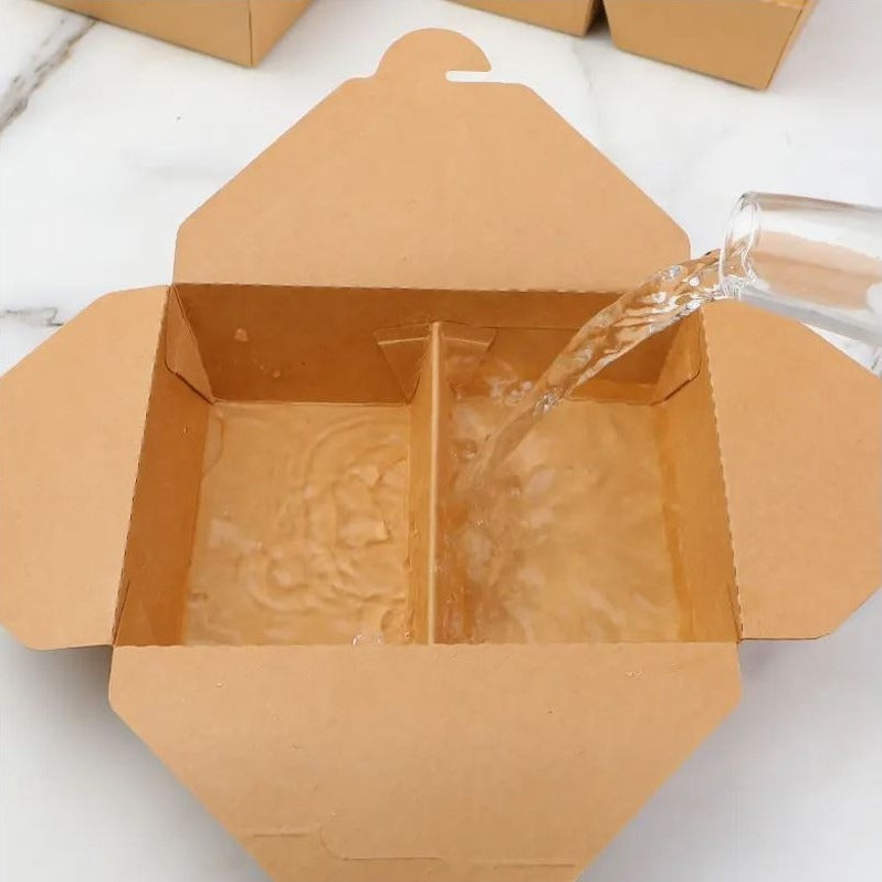 200 Pack of 2-Compartment Kraft Takeaway Food Boxes Leak-Proof Cardboard Snack Containers Biodegradable Disposable Food Containers 600ml / 900ml / 1200ml