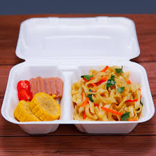 Pack of 250 Bagasse Takeaway Container 9.8 x 6 inch Two - Compartment Food Box, Biodegradable Meal Box