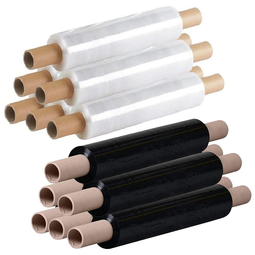 Extended core Pallet Wrap Heavy Duty Stretch Shrink Wrap Clear & Black Colour Pack of 10 / 20